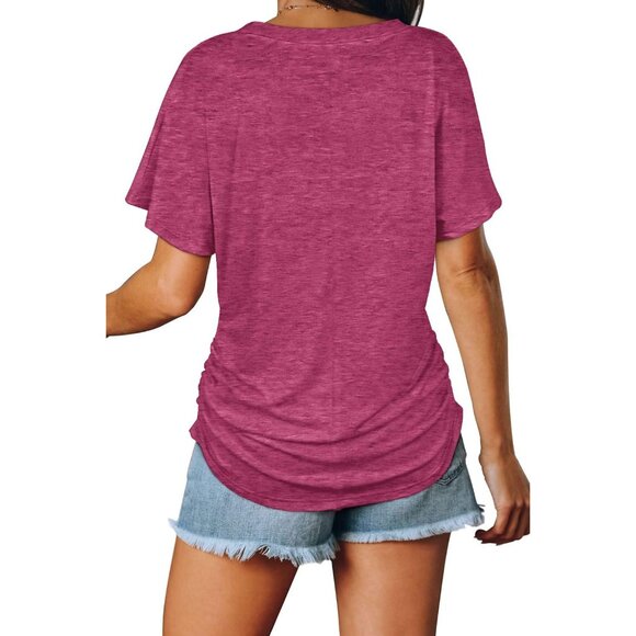 Women's Fuchsia Summer T-shirts Short Sleeve Fit Shirts Spring Fashion - Picture 4 of 4